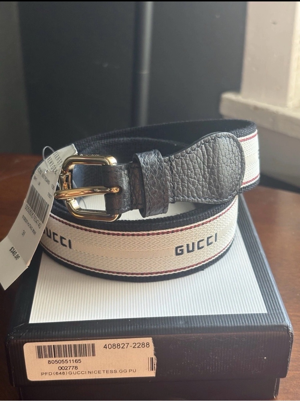 Gucci Wmns 3cm Canvas Web Belt Sz 38 NWT